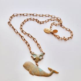 Verdigris Brass Whale Necklace