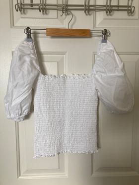 Smocked ruched linen blouse