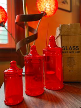 Vintage Orange Glass Canisters w/ Box