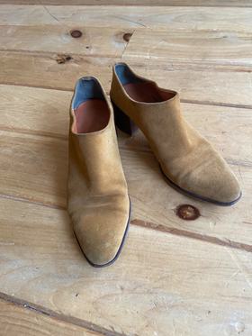 Suede heeled fold over mulee