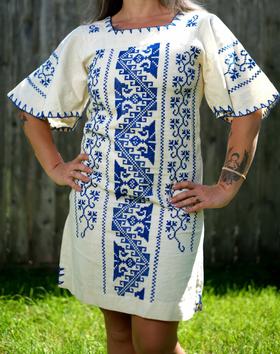 Embroidered Flutter Sleeve Dress