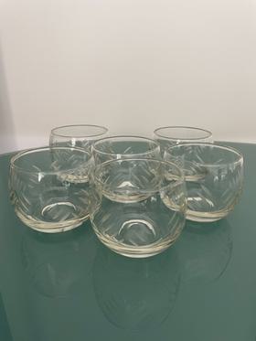 6 Vintage Roly Poly Etched Glasses