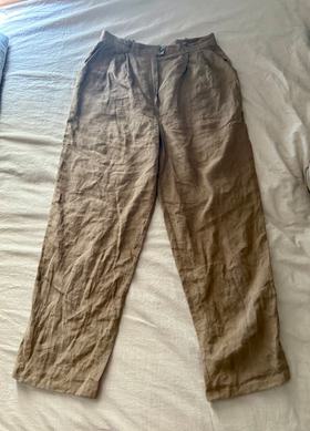 Linen High waist pleat pocket pant