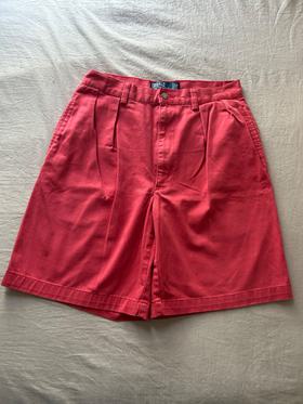 High waist cotton pleat pocket shorts