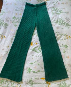 Teal Knit Boucle Flared Pants
