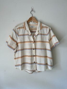 Cropped Linen Striped Button Down Top