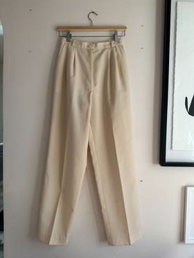 High-waisted Cream Pleated Trousers