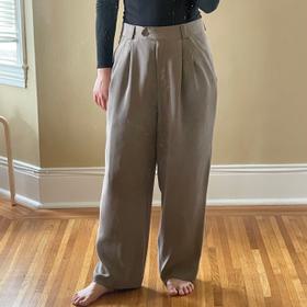 Silk Brown Flowy Trousers Pockets