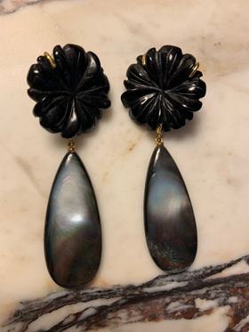 Night Bloom Shell & Stone Drop Earrings