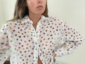 Blouse with sheer colored dots