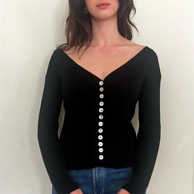 Black sweater top with buttons
