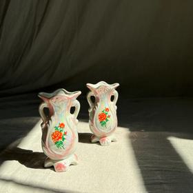 Pair of Iridescent Lusterware Rose Vases