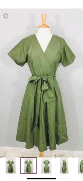 Green belted wrap dress