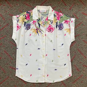 White Button Up Floral Blouse
