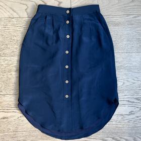 Navy Button Down Silk Skirt