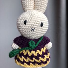 Bunny plush doll in handmade clothes