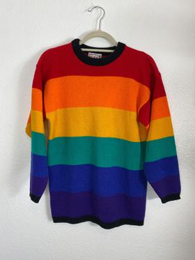 Vintage 80s Color Block Rainbow Sweater