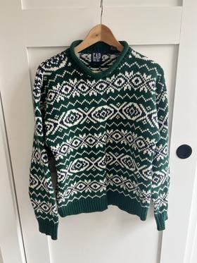 Roll neck green fair-isle sweater