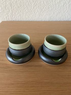 Japanese Green Sake Cups & Coasters Set
