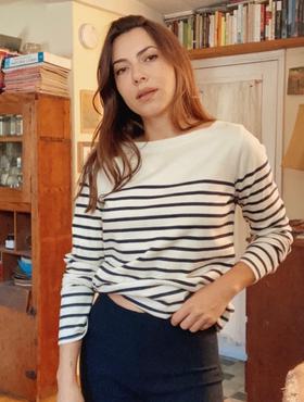 Cream and Navy Striped Sweater