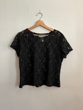 Sheer Lace Sequined T-Shirt/Top