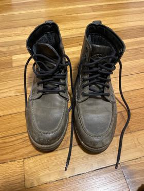 Gray buck leather lace up boots
