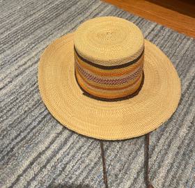 hand woven hat with leather strap