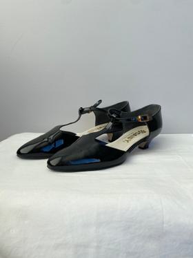 Black Patent Leather T-Strap Heels