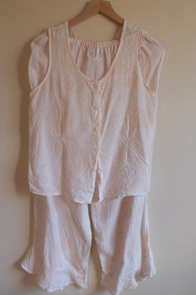 Linen Pajama Set with Ruffle Hem
