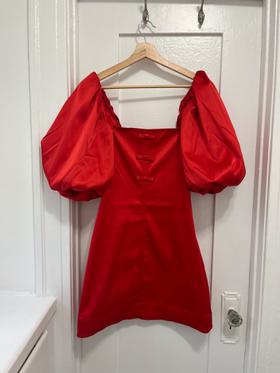 Puff sleeve red bow dress