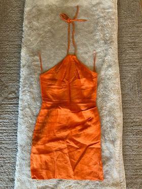 Dory Linen Dress in Citrus Orange Halter