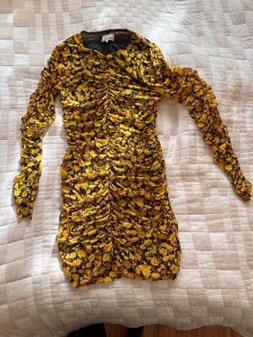 Ruched floral-print mesh mini dress