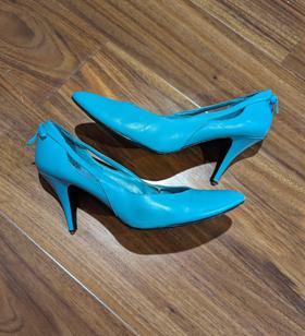 Bright blue kitten heels
