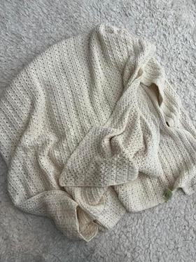 Vintage cream cotton knit throw blanket