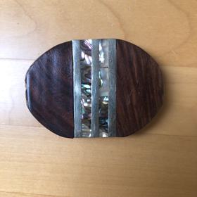 Handmade wood, metal and abalone buckle