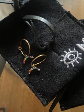2 x rainbow hoop gold stone earrings