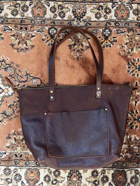 Large Leather Tote with Zipper