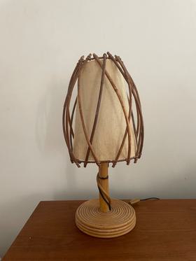 1950s linen and rattan lamp