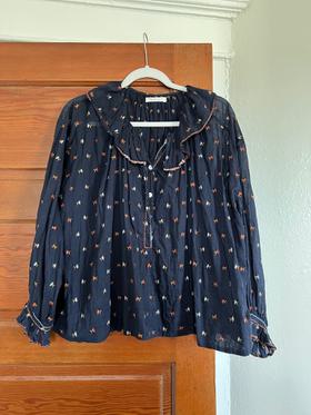 Ethel Top Embroidered Navy Carnation