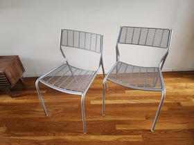 Two Silver Slated Patio Chairs