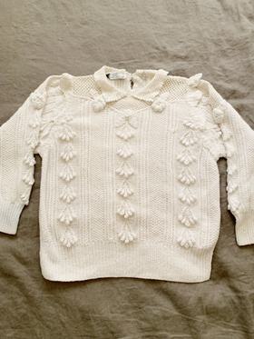 Vintage Cream Crochet Collared Sweater