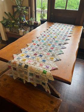 70s Cathedral window quilt table runner