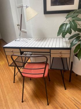 1950s iron desk and chair