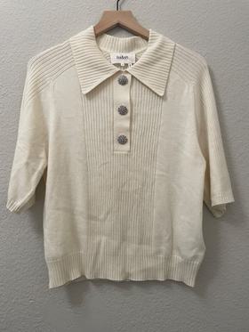 Cream knit blouse with crystal buttons