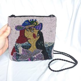 Vintage Beaded Woman Abstract Face Bag