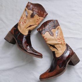 Y2k leather patchwork cowgirl boots